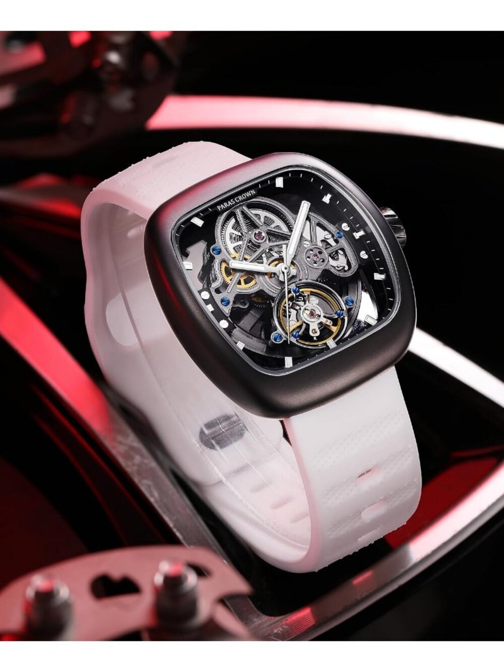 Men's White Stainless Steel Case Silicone Strap Automatic Analog Fashion Watch